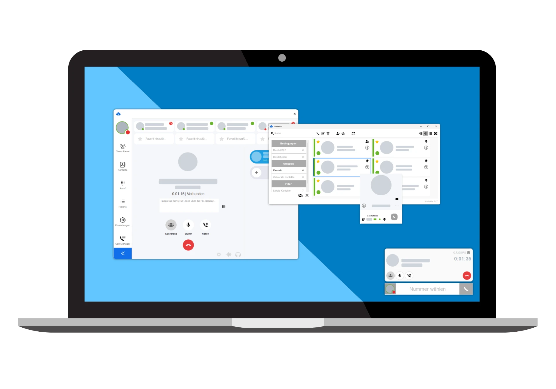 Best Softphone Kontakte-Formular während eines Gesprächs mit eingeblendetem Call Manager