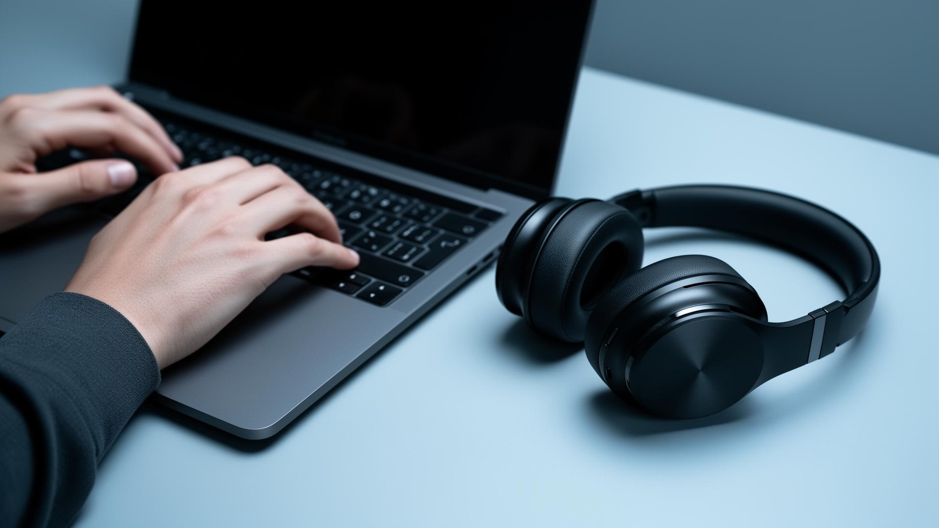 Laptop mit Headset – Arbeitsplatz für professionelle SIP-Telefonie